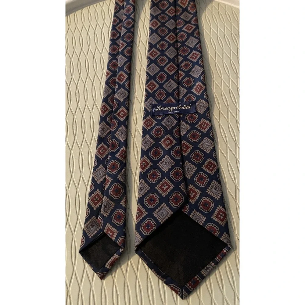Lorenzo Selini Mens All‎ Silk Neck Tie Green/Red/Gold 60